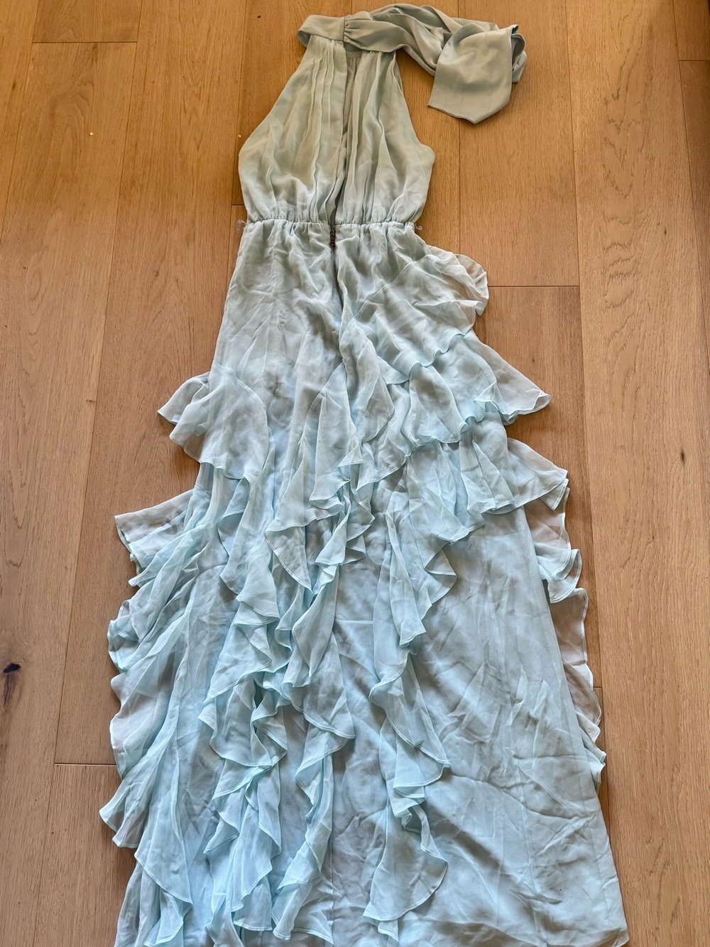 Alice + Olivia Emilia Ruffle Bow Neck Silk Gown in Julep - Picture 8 of 9